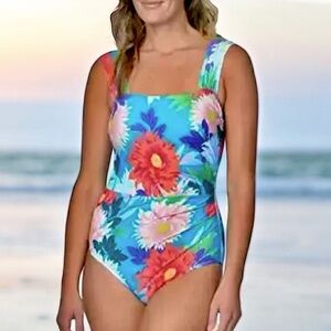 Jantzen Cascade Blue Resume To Bloom Capsleeve One Piece